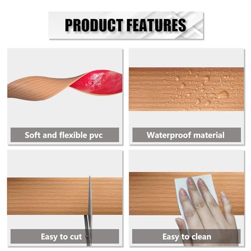 Vinyl Floor Transition Strip Self Adhesive 1.57\"×3.3\' Light Brown Wood Grain Floor Divider Strip Flooring Transition Strips for Laminate Flooring, Uneven Floors(3.3FT,1.57in,Light Brown Wood Grain)