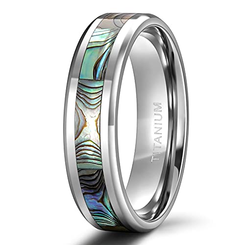 TIGRADE 6MM 8MM Titanium Ring Abalone Shell Inlay Wedding Band Couple Ring for Men Women (6mm, 9) TIGRADE 6MM 8MM Titanium Ring Abalone Shell Inlay Wedding Band Couple Ring for Men Women (6mm, 9)