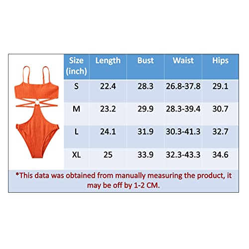 Flatterme Ring Linked Cut-Out One Piece Swimsuit Scoop Neck Lace Up Back Monokini Bathing Suit(22004-Burnt Orange-L) #TOP5