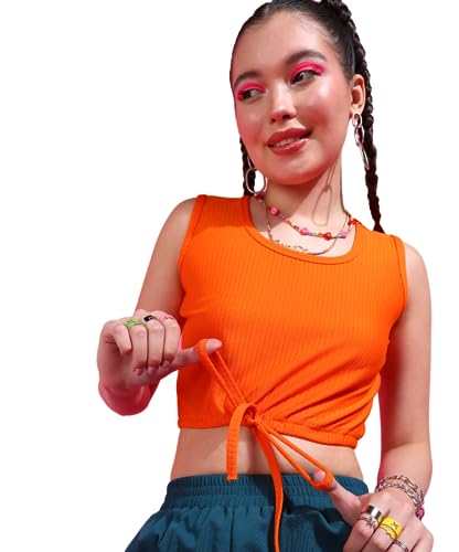 Image of POPWINGS Casual Solid Ribbed Crop Top for Women || Sleeveless Crop Top for Women || V-Neck Crop Top for Women || Women Crop Top for Summer