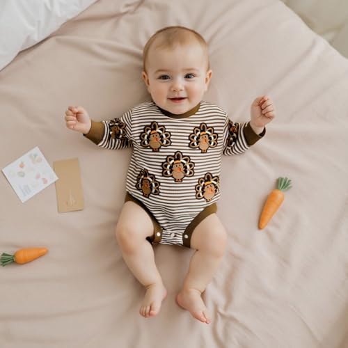 Baby Boy Girl Thanksgiving Outfit Turkey Stripe Long Sleeve Waffle Knit Romper Newborn Bodysuit Fall Winter Clothes2
