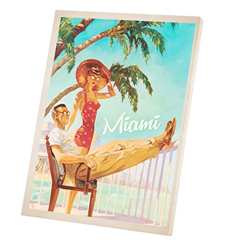 Tableau Miami Florida vintage sous forme de toile imprimée style art déco de 40 x 53 cm