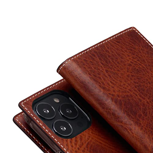 Étui portefeuille cuir iPhone 14 Pro Max marron D7 SLG