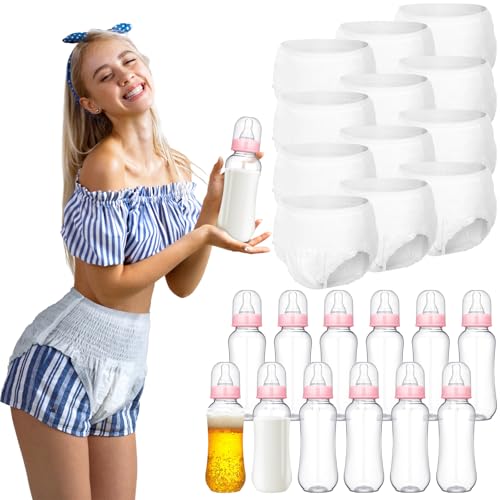 Biberon jetable pour fête prénatale Hushee déco de table et jeu de course rose x12