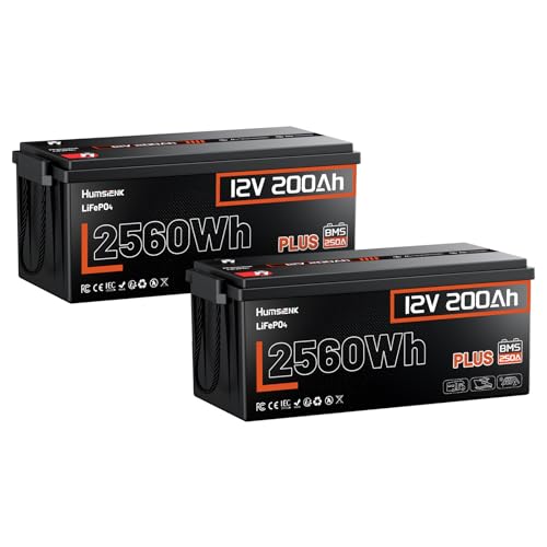 Image of Humsienk 12V 200Ah LiFePO4 Lithium Battery, 250A BMS, 2560Wh Deep Cycle, 3200W Continuous Output, Built-in 250A BMS, 6000+ Cycles, for RV, Solar, Marine, Off-Grid System Replacement(2 PACK)