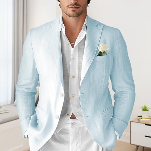 Men's Casual Linen Blazer Lightweight Sport Coat Regular Fit Formal Beach Wedding Groomsmen Jackets Suit 20253