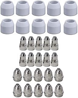 SUSEMSE 30 PCS P-80 Plasma Cutter Cutting Torch Consumables, Non-Touch Pilot Arc Plasma Cutting Nozzles + Tip Electrodes + Ceramic Shield Cups