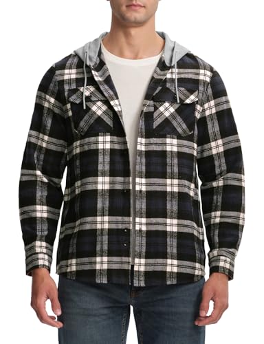 TBMPOY Men's Flannel Hoodie Shirts Plaid Casual Button Down Long - Main Image