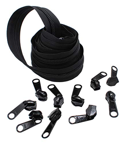 YKK #10 Zipper Coil Chain with 2 Sliders per Yard. Many Colors. Sold in 5-Yard Lots. Please See Our Other Listing for Size 5 & Size 8 (5 Yards & 10 Black Sliders Black)