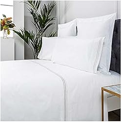 Sabanas Cuantos Hilos Es Mejor COTTON ARTean Juego de sabanas Bordadas Algodón 100% para cama de 150 x 190/200 - Percal 200 Hilos, Modelo Oro y Color Blanco.