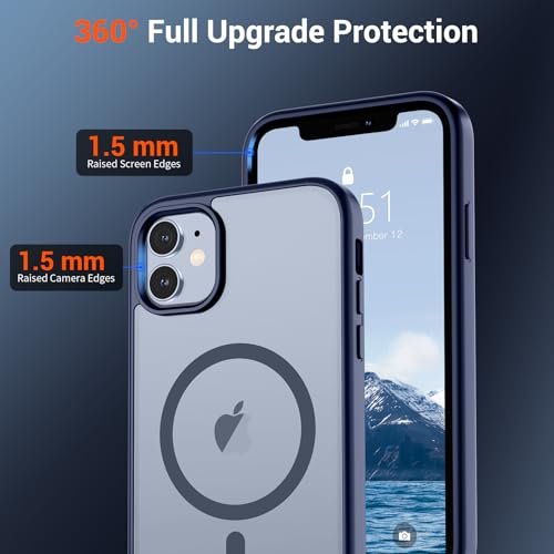 Image of SUPFINE Magnetic for iPhone 12 Mini Case & iPhone 13 Mini Case (Compatible with MagSafe) (Military Grade Drop Protection) Slim Translucent Matte Shockproof Phone Cover,Navy Blue
