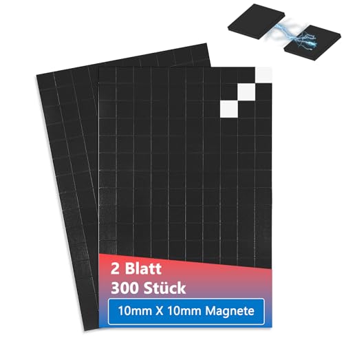 300 Stück Magnete zum Kleben, 10x10mm Magnetplättchen selbstklebend, Magnet Klebepads Stark, Klebemagnete Selbstklebend für Basteln, Kühlschränke, Whiteboards, Pinnen Sie das Foto & mehr