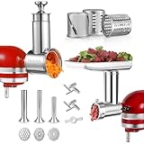 Durable Meat Grinder & Slicer Shredder Attachments Set for Kitchenaid Mixers,Dishwasher Safe Stainless Steel Packs with Cheese Grater & Sausage Stuffer Accessories
