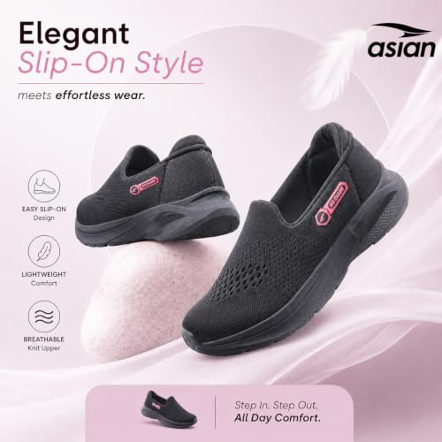 Image of ASIAN Style Walk-31 Women's Walking Shoes | Ultra-Lightweight Slip-On Shoes with Knit Mesh, Arch Support | Flexible Sole & All-Day Comfort for Daily Use
