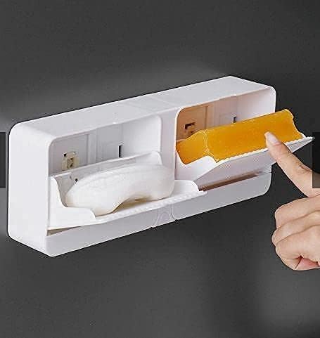 Image of Wall Mounted Double Layer Soap Dish with Drain Tray Soap Holder Bathroom Storage Box with Lid Soap Case for Kitchen Bathroom Use (Pack of 1 | Multicolor)