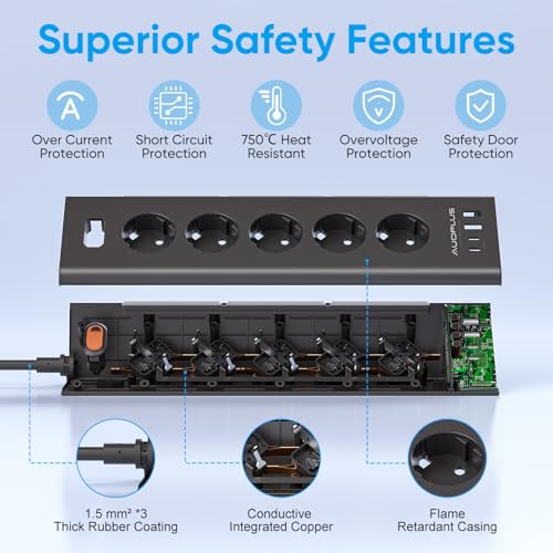 Multiprise USB C avec interrupteur et câble long 2m de protection surtension