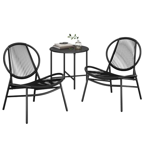 SONGMICS Patio Furniture Set 3 Pieces, Garden Bistro Set, Acapulco Chairs, Outdoor Seating, Side Table and 2 Chairs, Indoor and Outdoor Conversation Set, Balcony Porch, Ink Black UGGF021B01