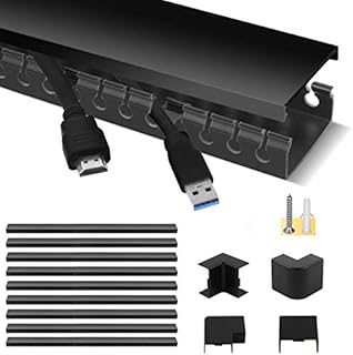 Cable Trunking, Stageek 9 Pieces of Cable Management Kit, 3.5M Open Slot Cable Raceway Duct with Cover, Desk Cable Tidy Concealer Cord Organizer to Hide Wires for TVs,Computers-9x39cm, Black