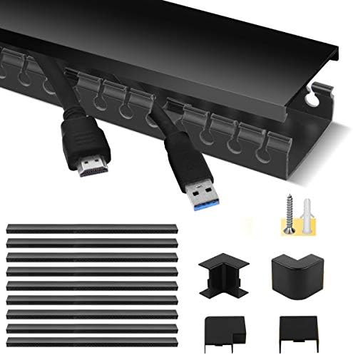Cable Raceway Kit, Stageek Cable Management System Kit Open Slot Wiring Raceway Duct with Cover, On-Wall Cable Concealer Cord Organizer to Hide Wires Cords for TVs, Computers - 9x15.4inch, Black