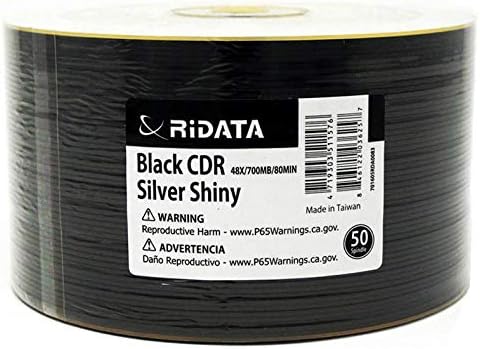 100 Pack Ridata Black CD-R 48X 700MB 80M Shiny Silver Thermal Surface Black Bottom Blank Media Recordable Disc