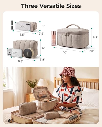Image of BAGSMART Travel Makeup Bag Set, 3 Pc Puffy Cosmetic Pouch, Lavender Purple