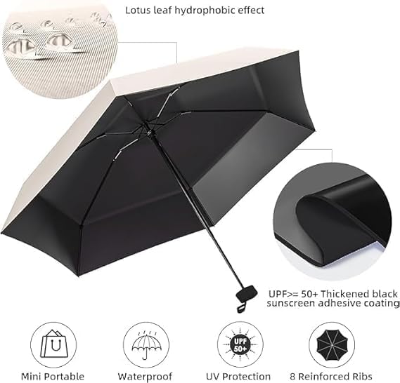Image of TEKCOOL Travel Mini Folding Compact Umbrella with Case, Manual Open 6 Ribs Lightweight Portable, Small Sun & Rain Pocket Umbrella for Girls and Women- Use in Rain & Summer(Beige)'';