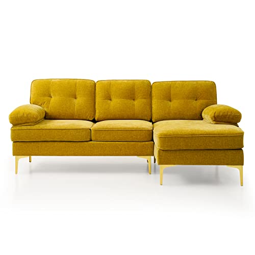 Leisland 79" Modern Sectional Sofa Couch For Living Room, Small Couches For Small Spaces, Chenille L Shaped Sofas With Solid Wood Frame, Detachable Cover, Attached Armrest, Easy To Install(Golden) #TOP6