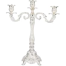 3 Arm Candle Holder Centerpiece, 17 Inch White Tall Vintage Metal Candelabra for Wedding Table Party Farmhouse Mantel Decor, Antique Silver Taper Candle Stand