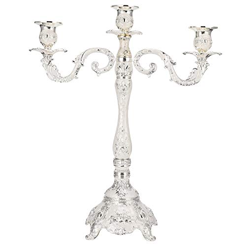 3 Arm Candle Holder Centerpiece, 17 Inch White Tall Vintage Metal Candelabra for Wedding Table Party Farmhouse Mantel Decor, Antique Silver Taper Candle Stand by Tomotato - Used condition - US$56.42