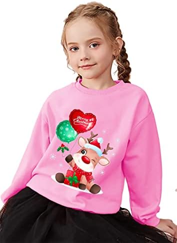 Kids Christmas Jumpers 1-7 Years Boys Girls Xmas Sweatshirts Jumper Toddler Santa Claus Reindeer Tops Present Baby T-Shirts Long Sleeve Cotton Outfits Gifts Tees Crew Neck Casual Winter Clothes