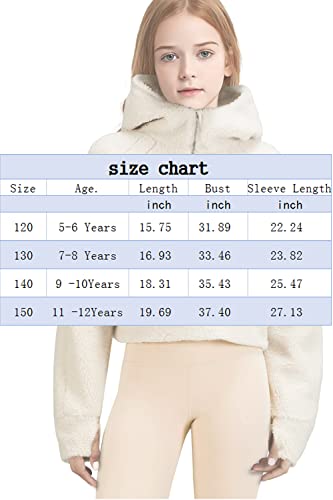 Girls Fleece Pullover Hoodies Half Zipper Sherpa Hooded Crop Zip Up Jacket Coats With Pockets 5-12 Years Black #TOP5
