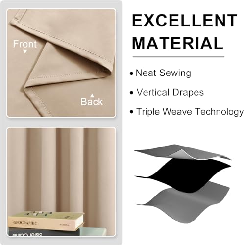 Image of DWCN Beige Blackout Curtains Room Darkening Grommet Thermal Insulated Light Blocking W 42 x L 45 Inch Length Curtain Panels for Bedroom Living Room, Set of 2 Thick Panels