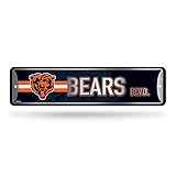 Rico Industries NFL Chicago Bears Home Décor Metal Street Sign (4' x 15') - Great for Home, Office, Bedroom, & Man Cave - Made,Silver