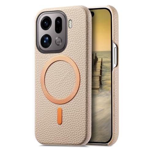 Coque Oppo Find X8 magnétique en cuir rigide premium kaki