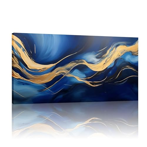 Décor de toile de marbre abstrait bleu cadre intérieur pour mur salon 40x80 cm