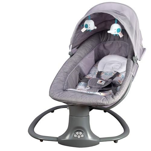 Image of Mastela Automatic Electric Swing Cradle for New Born Baby with Adjustable Swing Speed, Remote | Infant Baby Rocker, with Mosquito Net, Safety Belt, Music, & Toys | Swing for Baby (Grey)