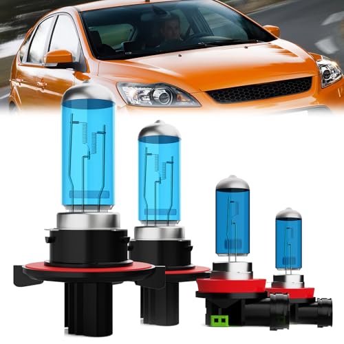Image of Headlight Bulbs Compatible With Ford Focus 2008-2011, 9008 /H13 High Low Beam + H11 /H8 /H9 Fog Lights Halogen Light Bulb Combo, Super Bright 6000K White, Plug and Play, Pack of 4