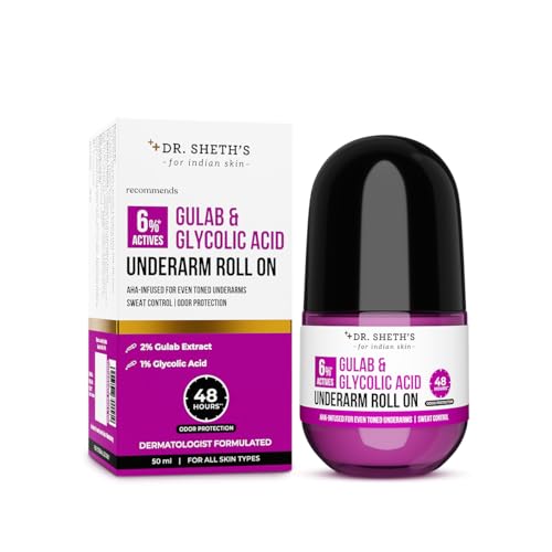 Dr. Sheth's Gulab & Glycolic Acid Underarm Roll-On|6% Actives|48-Hours Odor Protection|Aha Based|Aluminum & Alcohol Free|Sweat Control & Fades Pigmentation|Floral Fragrance|Men & Women|50 Ml Pack Of 1