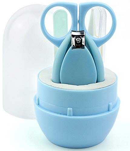 Image of SYGA 4 Pcs Baby Milk Bottle Nipple Straw Brush Sponge Nylon Cleaning Brush Cleaner Bottle Tong Set Random Color & Baby Infant and Toddler Grooming Kit with Scissors (Blue)