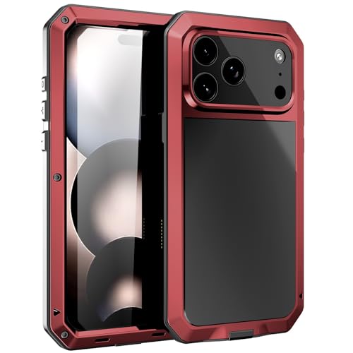 Coque iPhone 17 Pro Max rouge antichoc en métal et silicone rigide