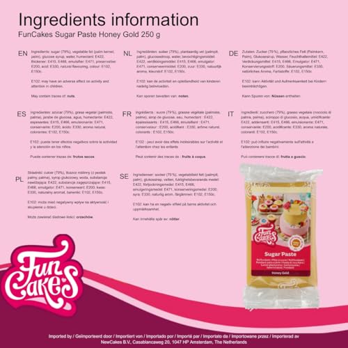 FunCakes Rollfondant Honey Gold: Einfach zu verwenden, glatt, flexibel, weich und biegsam, perfekt zum Dekorieren von Kuchen, halal, koscher und glutenfrei, 250 g