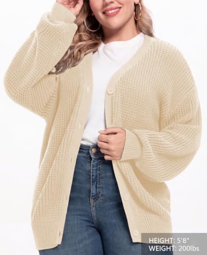 Image of QUALFORT Women's Oversized 100% Cotton Cardigan Sweater | Long Sleeve V Neck Button Down Open Front Knit Outerwear