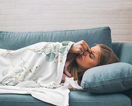 Throw Blankets, Abstract Farmhouse Eucalyptus Leaf Luxury Ultra Soft Flannel Bed Blanket Watercolor Rural Leaves Cozy Warm Fleece Cover For Sofa Couch Chair 60X80In #TOP3