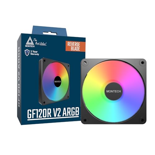 Image of MONTECH GF120R V2 ARGB 120mm Case Fan - Sleek & Minimalist Design, High Airflow, Hydraulic Bearing, Quiet Performance, Vibrant ARGB Lighting, Reverse Blade, Black