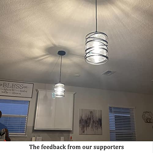 Fisgoni Modern Mini Pendant Light Fixture Kitchen Island Pendant Lighting 6.30''Matte Black Spiral Cage Handblown Clear Seeded Glass Shade Hanging Lamp Adjustable Cord For Dining Room 1-Pack,E26 #TOP3