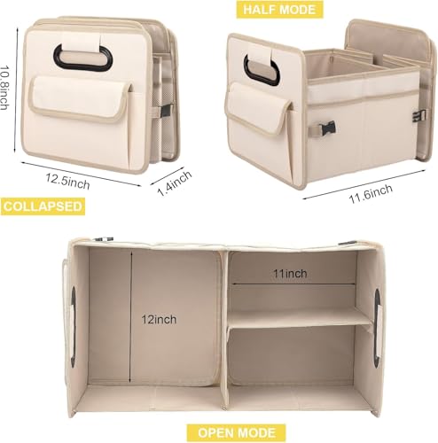 Image of JVCV XL Car Trunk Boot Organizer Collapsible Multi-Compartment Car Storage Waterproof 600D Oxford Polyester Reinforced Handles suitable for any Car Suv Sedan Minivan Anti Slip Bottom (XL - Beige).