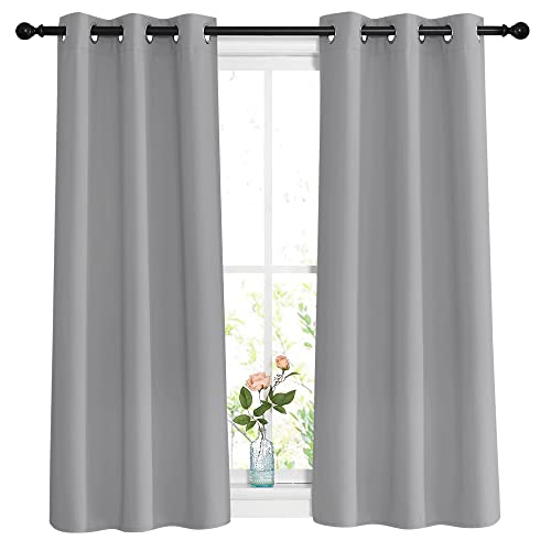 NICETOWN Blackout Sliver Grey Curtains for Bedroom - Window Treatment Thermal Insulated Solid Grommet Room Darkening Vertical Drapes for Children Room