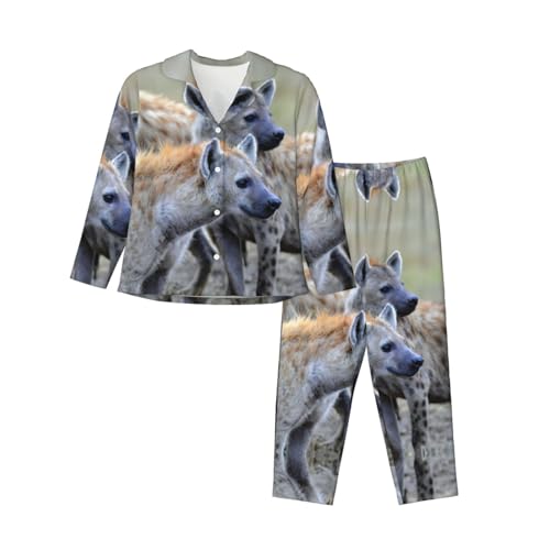 Pyjama imprimé hyène femme EdWal fini les nuits fraîches avec ce homewear long