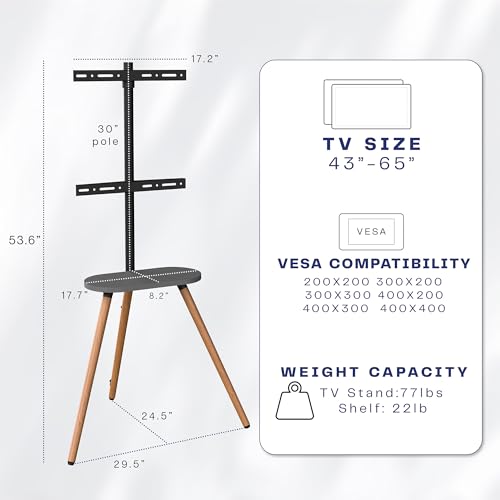 Support TV trépied sans perçage pour écran 65 pouces avec rangement - 3