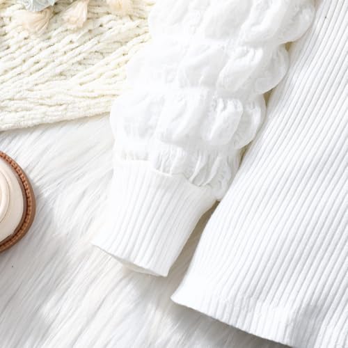 Image of Toddler Girls Christmas Outfits Girls Puff Sleeve Knit Ribbed Tops Button Down Vest Plaid Skirt Set Winter Clothes